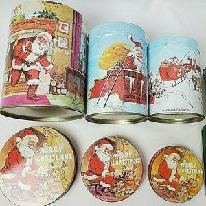 5 VTG Christmas Collectible nesting Tins cans